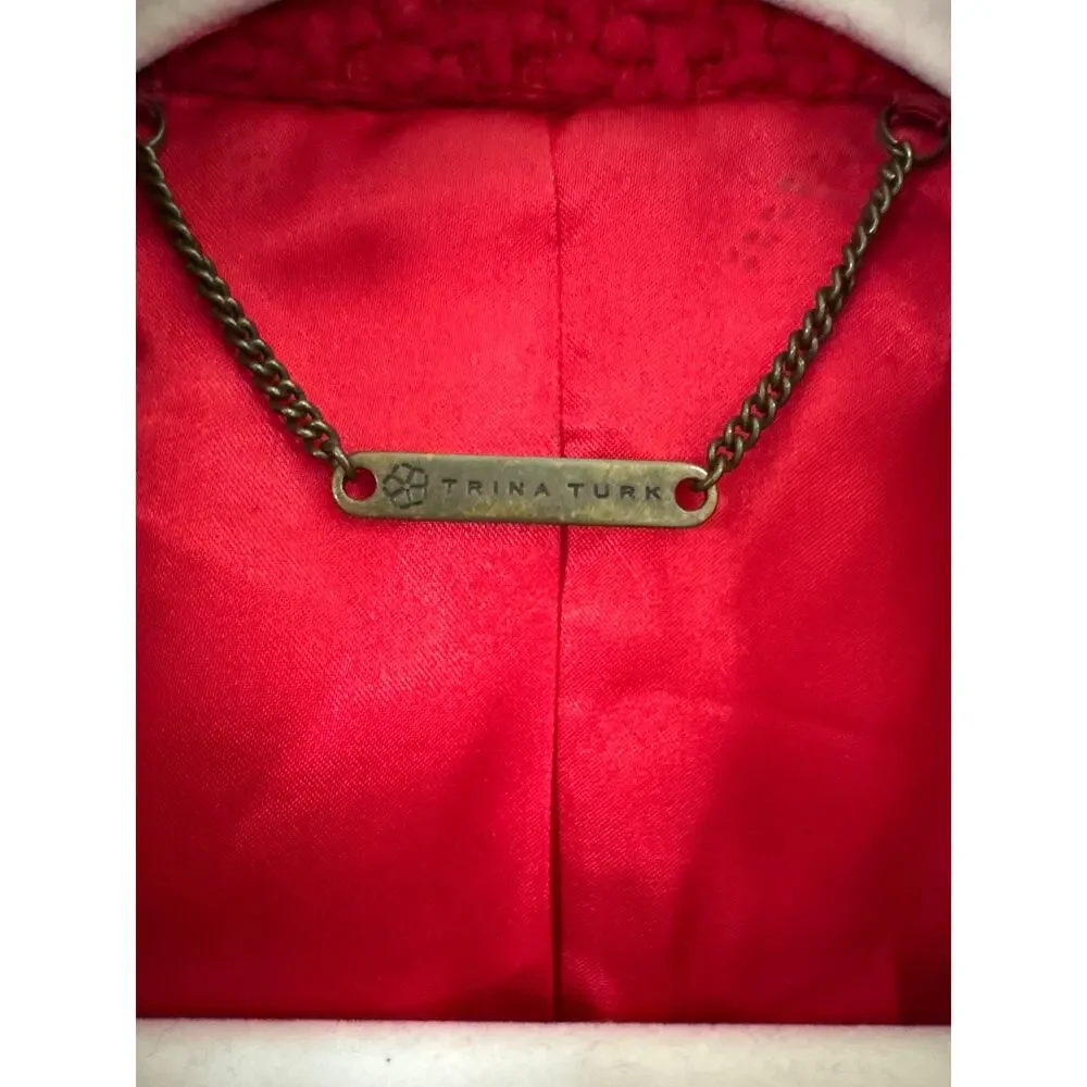Trina Turk Red Boucle Wool Pea coat -Size 2